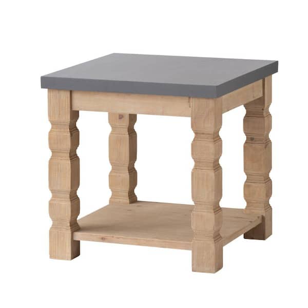 Benjara 23.8 in. Gray and Brown Square Wood End Table Open Bottom Shelf