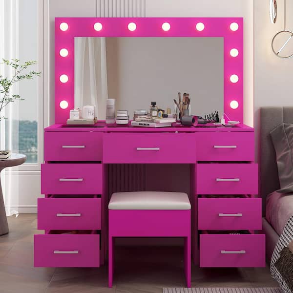 Karl home Pink Makeup Vanity Set with USB