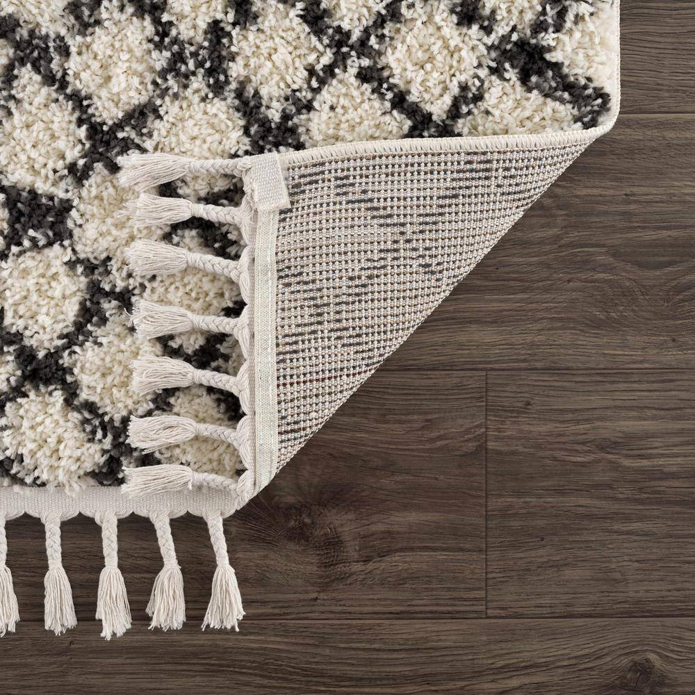 Charcoal and Beige Synthetic Shag Runner Rug 2'7" x 7'3"