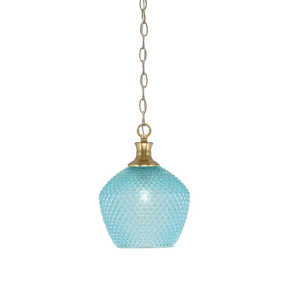 Tyler 60-Watt 1-Light New Age Brass Chain Mini Pendant Light with Turquoise