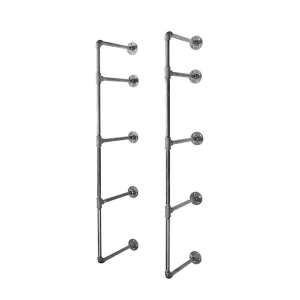 1/2 in. Black Pipe 11.75 in. D x 48.5 in. H Wall Mounted 4-Tier Shelf Kit