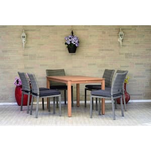 Somerset 7-Piece Wood Rectangular Outdoor Dining Set with Grey Cushions