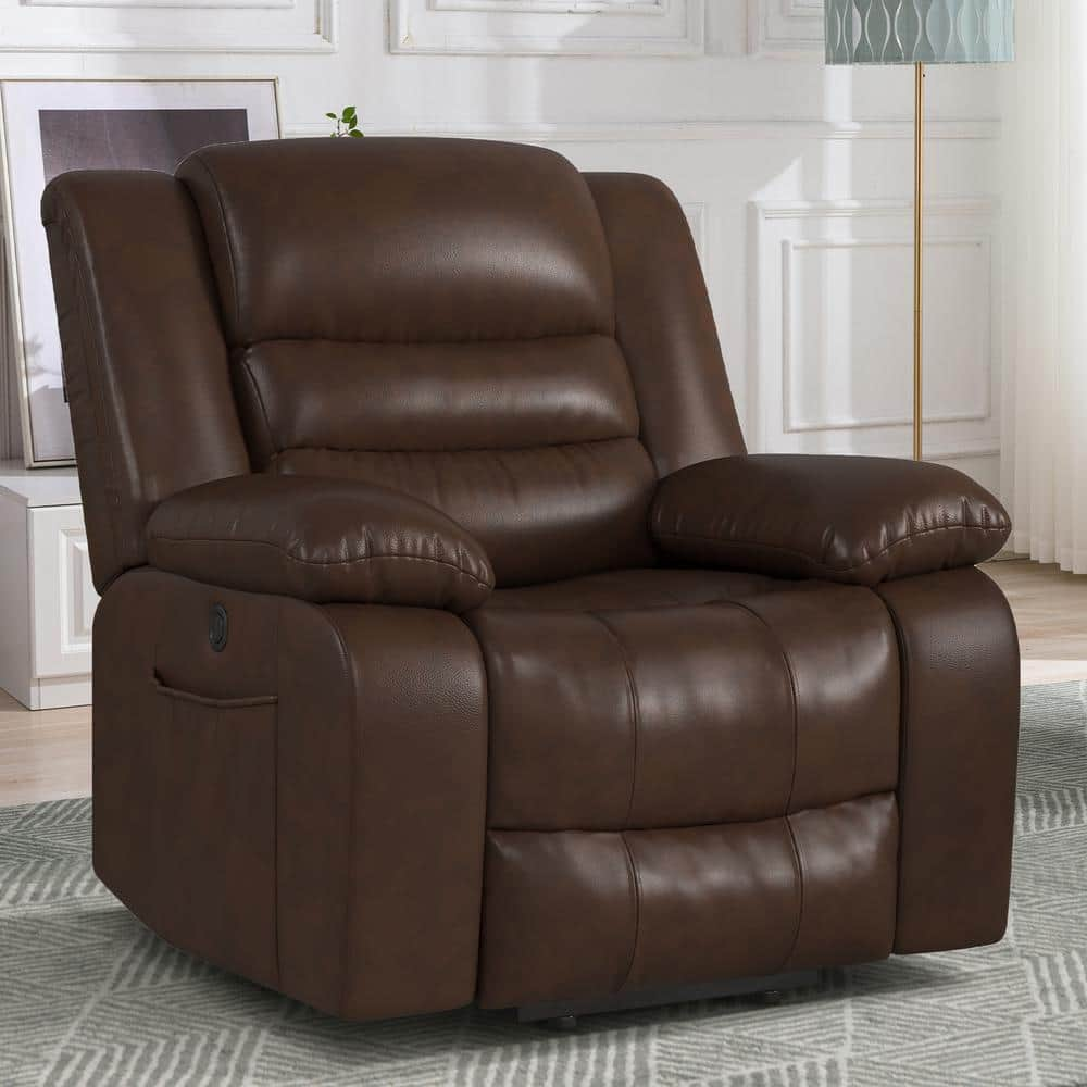 Bestier 38.2 in. W Brown Leather Lift Recliner Chair with Dual Motor ...