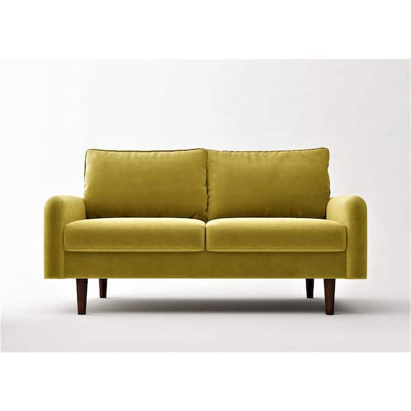 US Pride Furniture Vivo 57.8 in. Golden Yellow Velvet 2-Seater Loveseat with Removable Cushions