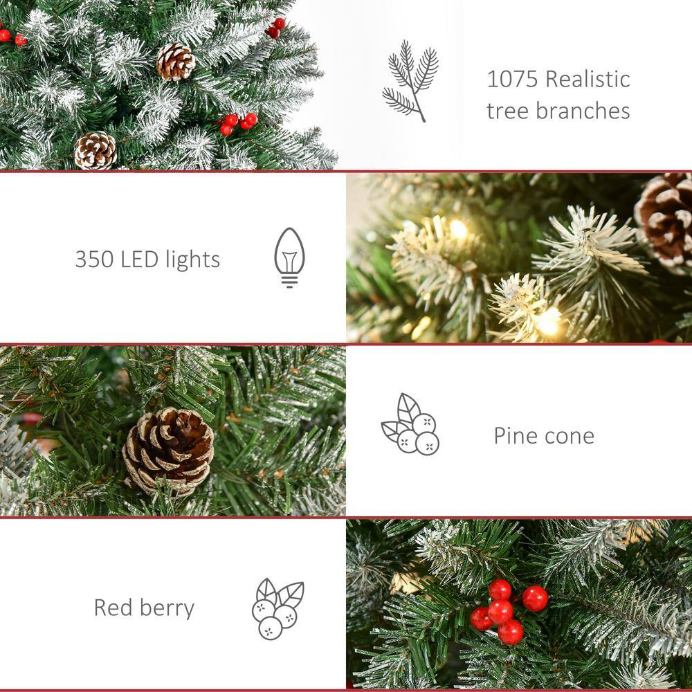 7.5 ft Snow-Dipped Pine Artificial Christmas Tree with LED Lights