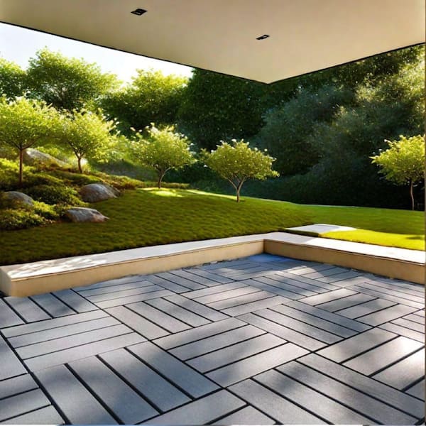 Cesicia Grey 12 in. x12 in. Sq. Waterproof Outdoor Interlocking Plastic Deck Tiles (54-Pack)