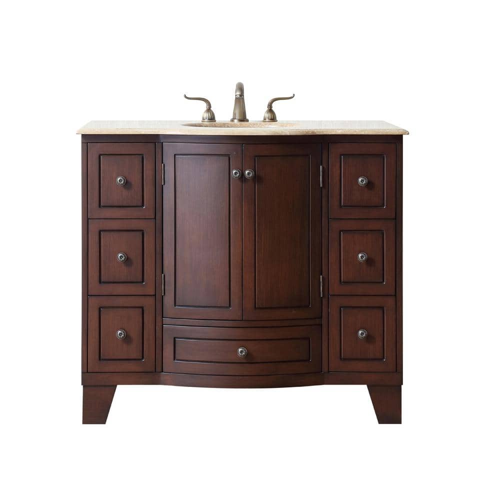 stufurhome Grand Cheswick 40 in. Vanity in Dark Cherry with Marble Vanity Top in Travertine with White Undermount Sink -  GM-2206-40-TR