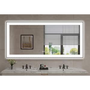 60 in. W x 28 in. H Rectangular Aluminum Framed Backlit and Front light LED wall mounted Bathroom Vanity Mirror in Black
