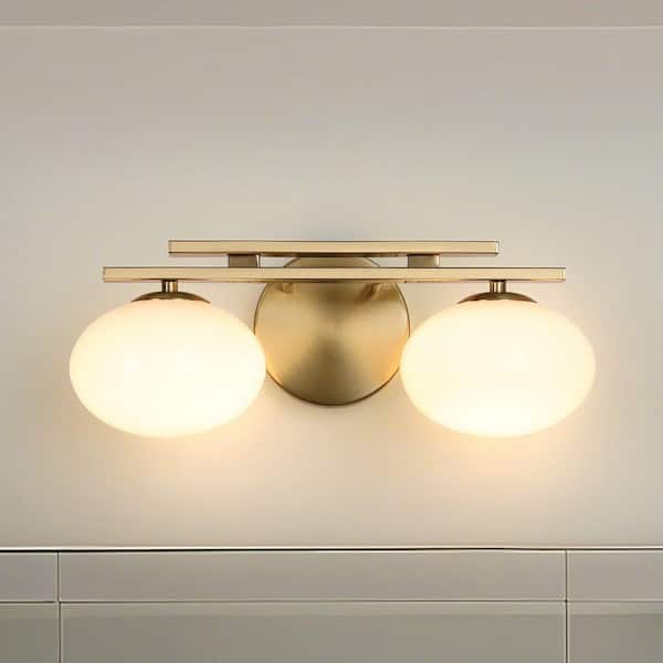 Julep 16-in. 2-light Brushed Gold Vanity Light with Opal Glass Shades