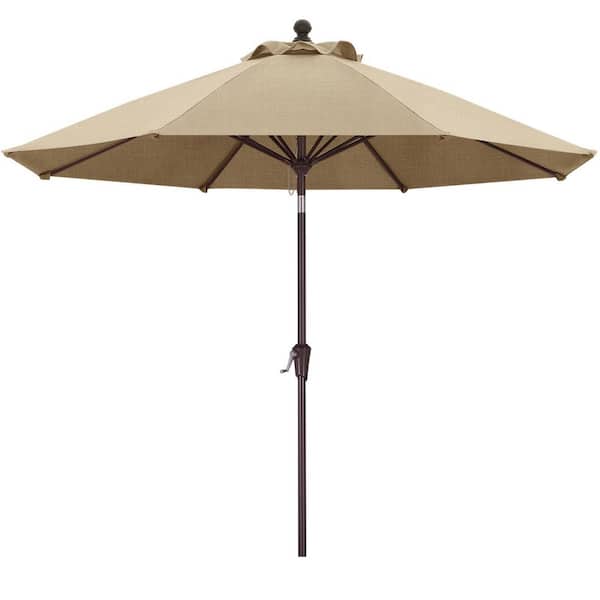 9 ft. Steel Market Push Tilt Outdoor Patio Umbrella, with 5-Year-Non-Fading Olefin Fabric in Light Brown