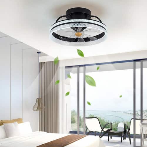 18.9 in. Modern Crystal Design Dimmable Integrated LED Indoor Black 6-Speed Reversible Motor Ceiling Fan with Remote Ceiling Fans With Lights