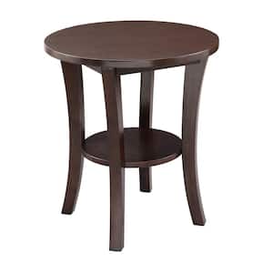Boa 22 in. x 22 in. Chocolate Cherry Round Wood Side Table with Shelf