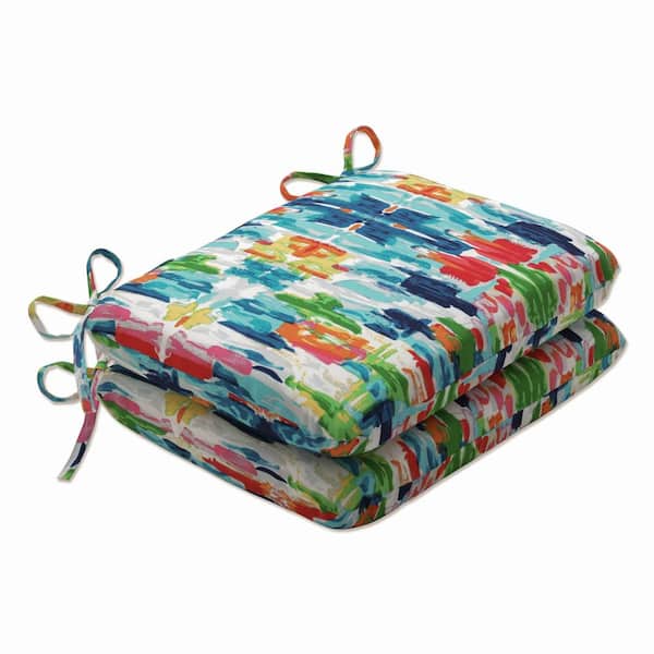 Pillow Perfect 18.5 x 15.5 Outdoor Dining Chair Cushion in Blue/Multicolored (Set of 2)