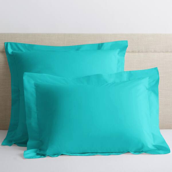 The Company Store Classic Turquoise Blue Solid 210-Thread Count Cotton Percale King Sham