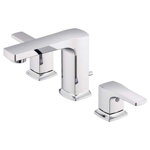 Tribune 8 in. Widespread Double Handle Bathroom Faucet with 50/50 Pop-Up Drain in Chrome