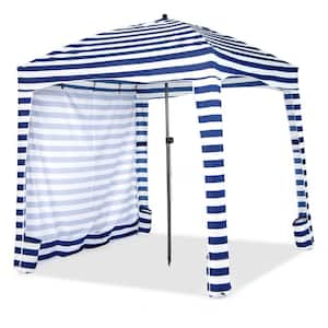 6 ft. x 6 ft. Blue and White oldable Beach Cabana Tent with Carrying Bag and Detachable Sidewall