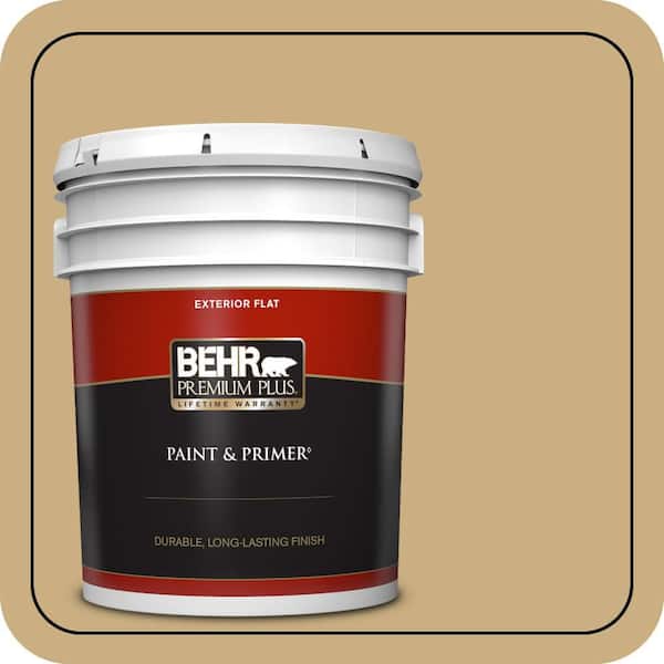 BEHR PREMIUM PLUS 5 gal. #S310-4 Perennial Gold Flat Exterior Paint & Primer