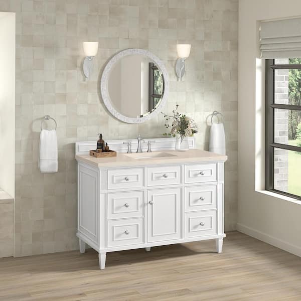 James Martin Vanities Lorelai 48.0 in. W. x 23.5 in. D x 34.06 in. H Single Bathroom Vanity in Bright White with Eternal Marfil Quartz Top