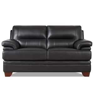 Luxor 66 in. Black Top Grain Leather 2-Seater Loveseat with Memory Foam