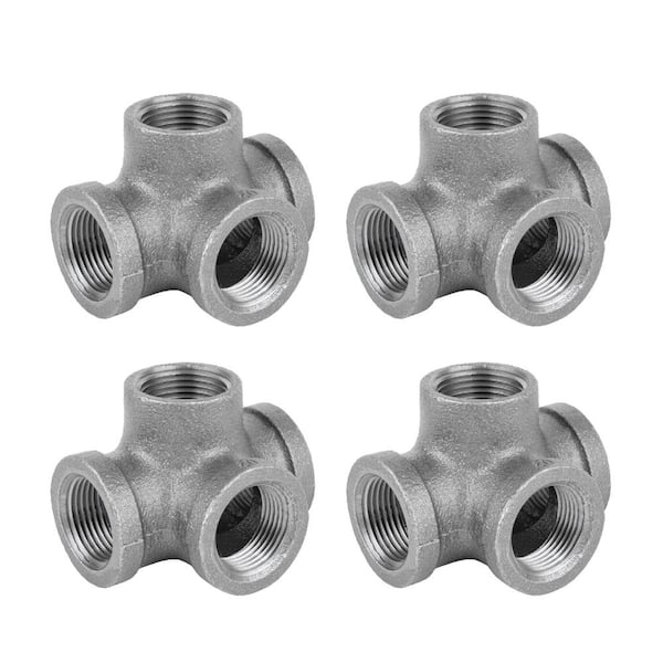 PIPE DECOR 1 in. Iron Black 4-Way FPT x FPT x FPT x FPT Side Outlet Tee Fitting (4-Pack)