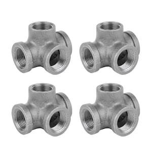 3/4 in. Iron Black 4-Way Side Outlet Tee Fitting (4-Pack)