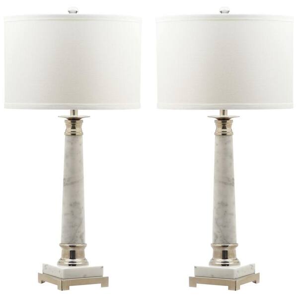 Safavieh Colleen 30 in. Marble/Nickel Table Lamp with White Shade (Set of 2)