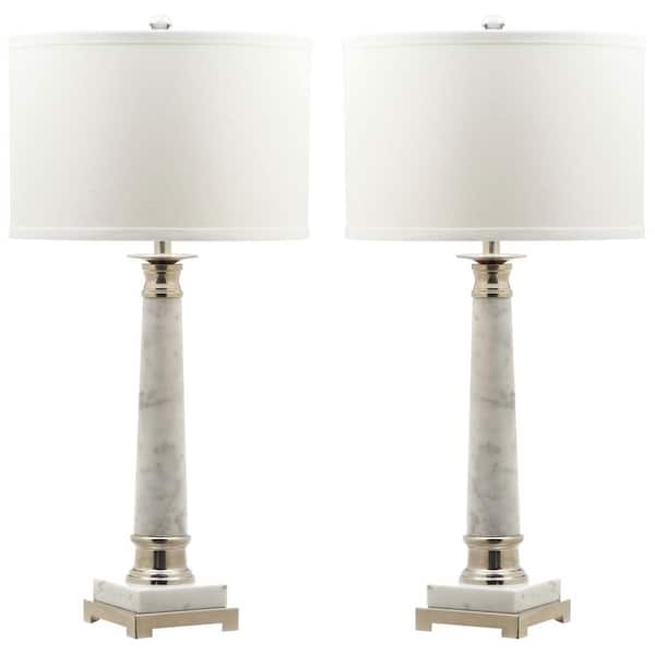 Safavieh Colleen 30 in. Marble/Nickel Table Lamp with White Shade (Set of 2)