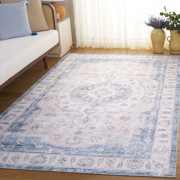 Arizona 5 ft. x 8 ft. Gray/Blue Machine Washable Medallion Aztec Area Rug