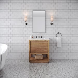 Oakman 30 in. W x 22 in. D x 34.3 in. H Single Sink Bath Vanity in Mango Wood with White Marble Top, Basin and Faucet