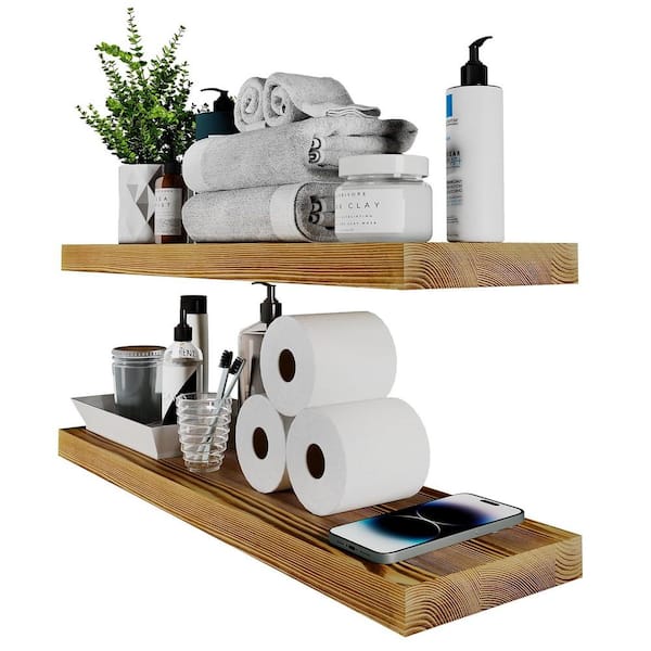 Unbranded 24 in. W x 6.7 in. D Light Walnut Decorative Wall Shelf (Set of 2)