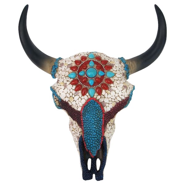 Design Toscano 10.5 in. x 9.5 in. Mystic Plains Warrior Faux Gem Encrusted Cow Skull Medium Scale Wall Sculpture