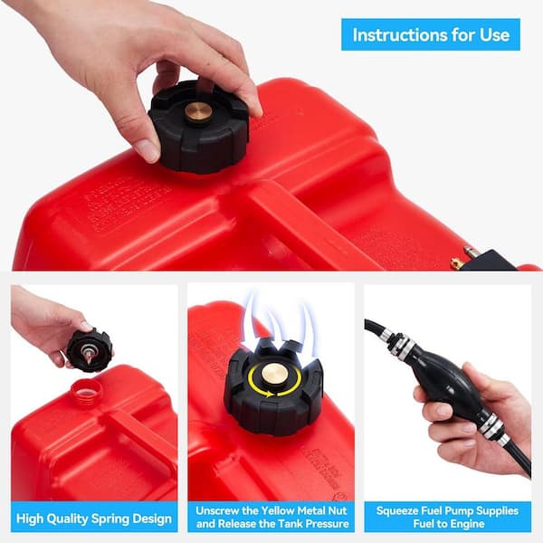 Portable Outboard Gas Can with Leak-Proof Vent Cap, 9.8 ft. Hose