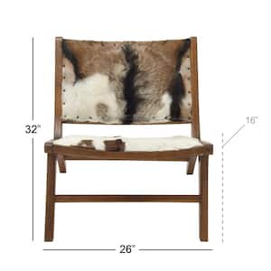 Brown Teak Wood Accent Chair with Hair on Hide Seat and Back (Set of 2)