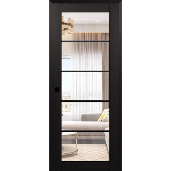Vona 5 Lite DIY-Friendly 30 in. x 80 in. Right-Handed Clear Glass Black Matte Composite Single Prehung Interior Door
