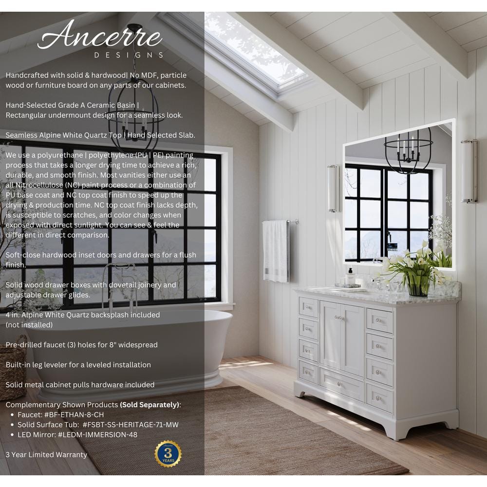 Audrey 48'' White Marble Top Single Sink Vanity