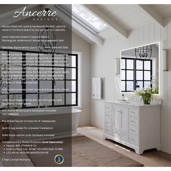 Audrey 48 in. W x 22 in. D Vanity in White with Marble Vanity Top in White with White Basin