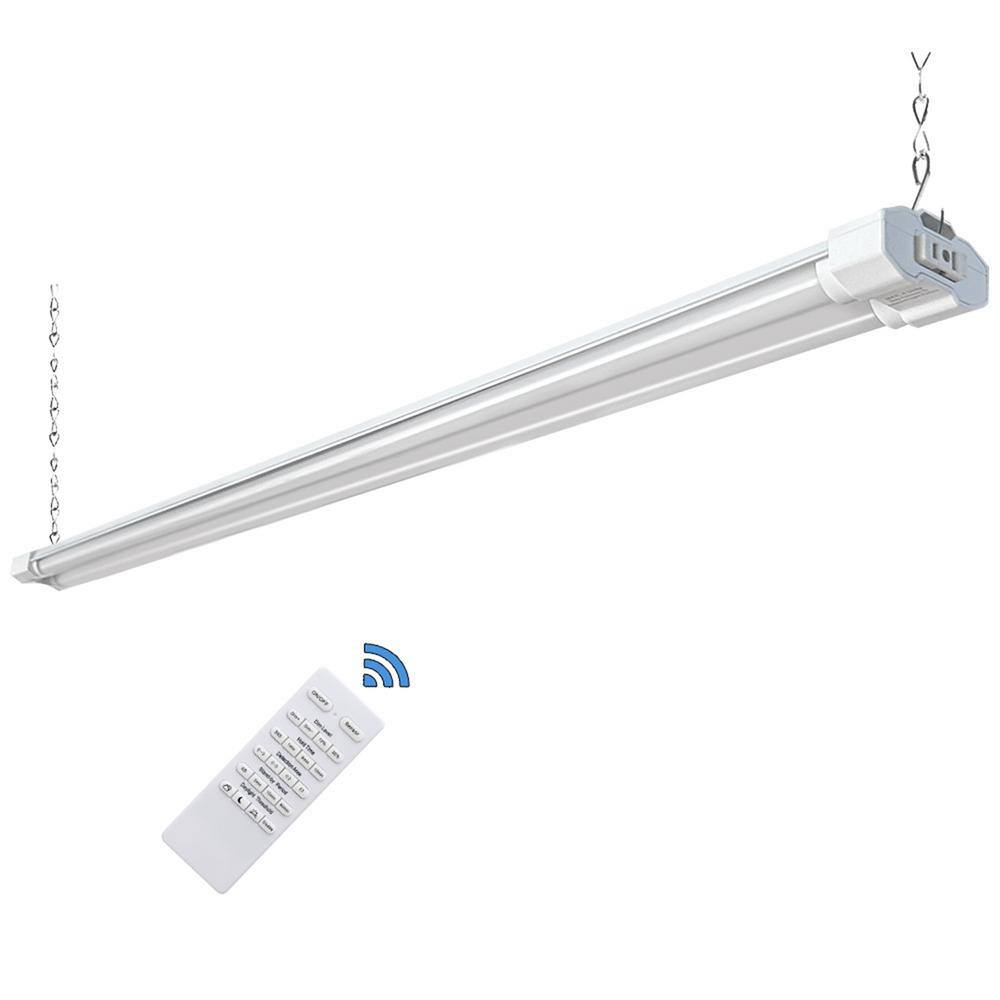 Cedar Hill 4 ft. 120-Watt Equivalent Motion Sensor Integrated LED White Shop Light with Remote ...