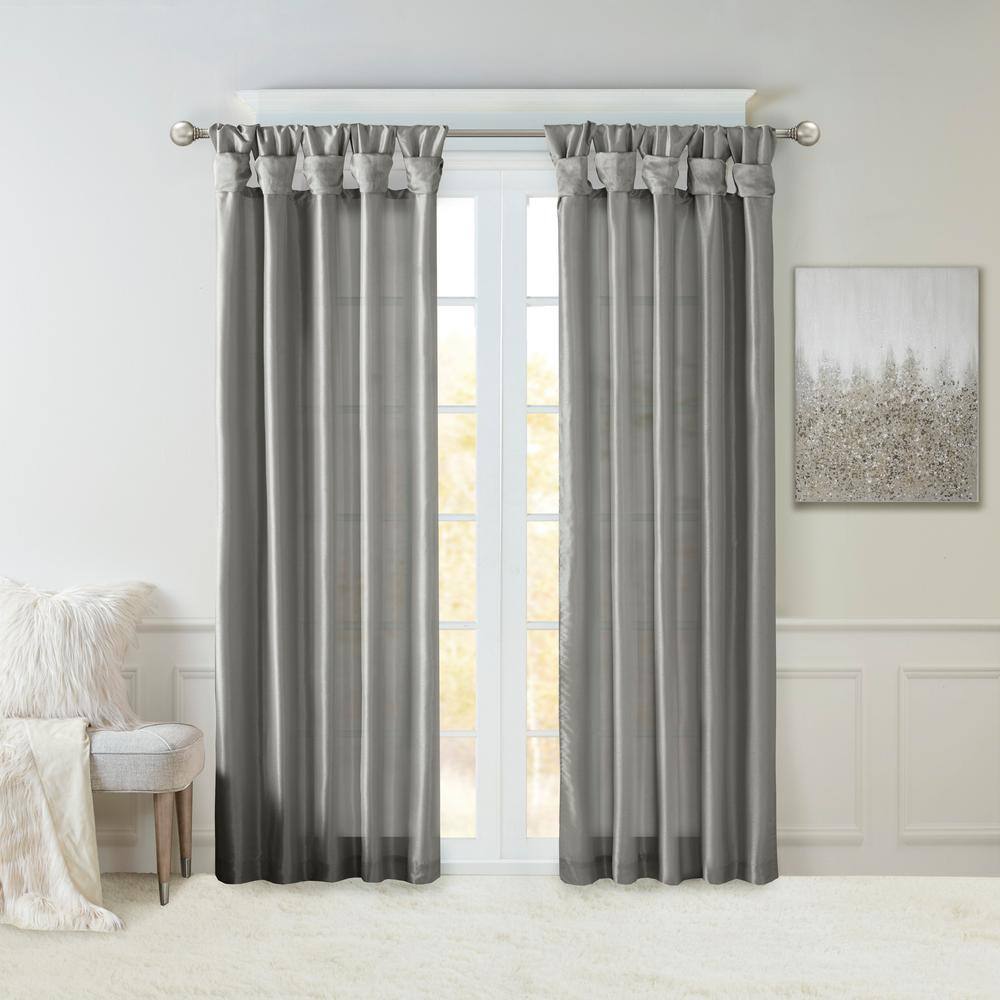 Charcoal Faux Silk Tab Top Light Filtering Curtain Panel