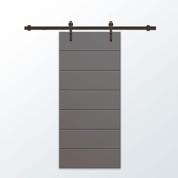 CALHOME 42 in. x 96 in. Light Gray Painted Composite MDF Paneled Interior Sliding Barn Door with Hardware Kit