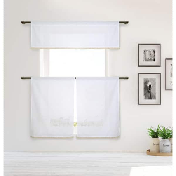 Unbranded Tessie White-Natural Cotton LightFiltering Rod Pocket Kitchen Curtain & Tier Set 58x15" (1 Piece) 29x36" (2 Pieces)