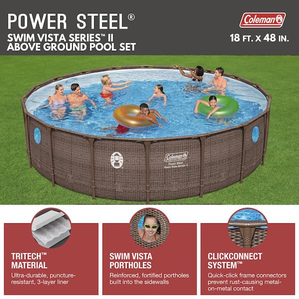 Power Steel Swim Vista 18 ft. Round 48 in. Deep Above Ground Pool Set