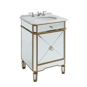 Asger 24 in.W x 20.5 in. D x 35 in. H Single Sink All Mirrored Bathroom Vanity with Italian Carrara Marble top