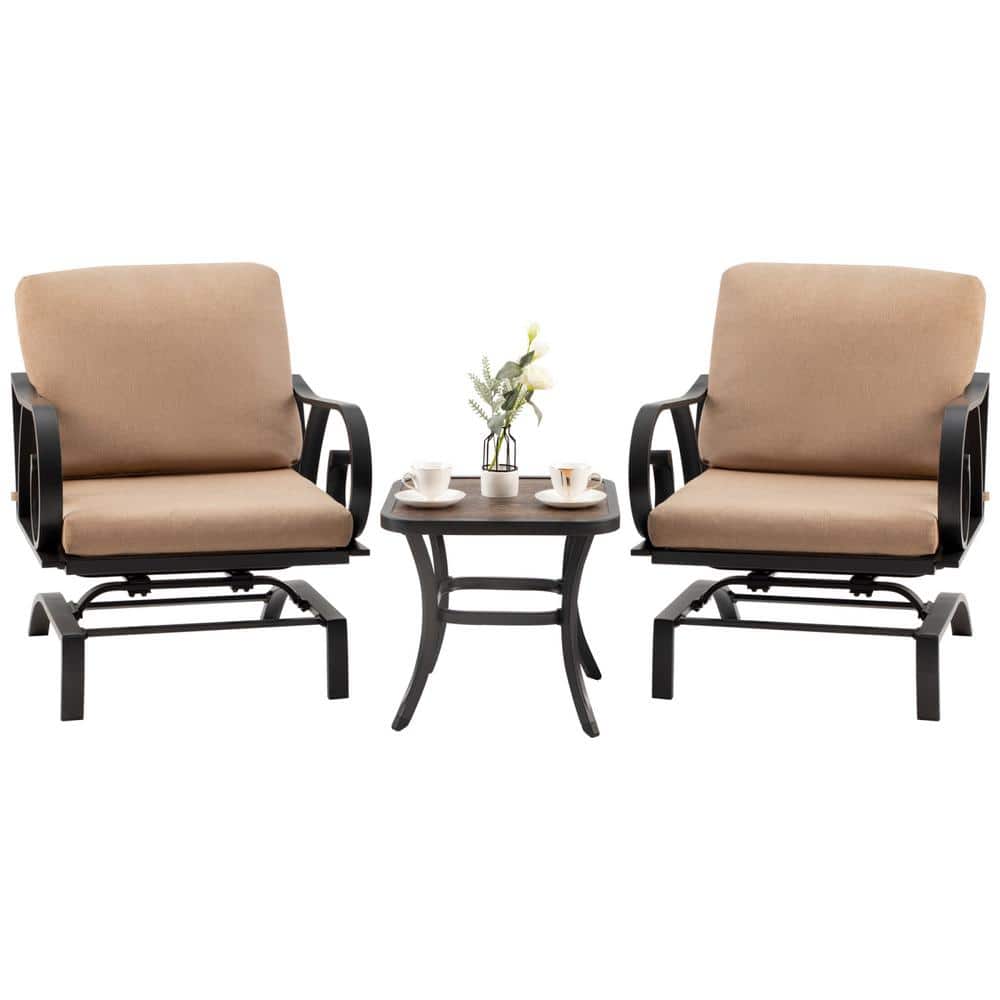 Swingable 3-Piece Metal Outdoor Bistro Set with Brown Cushions with Elegant