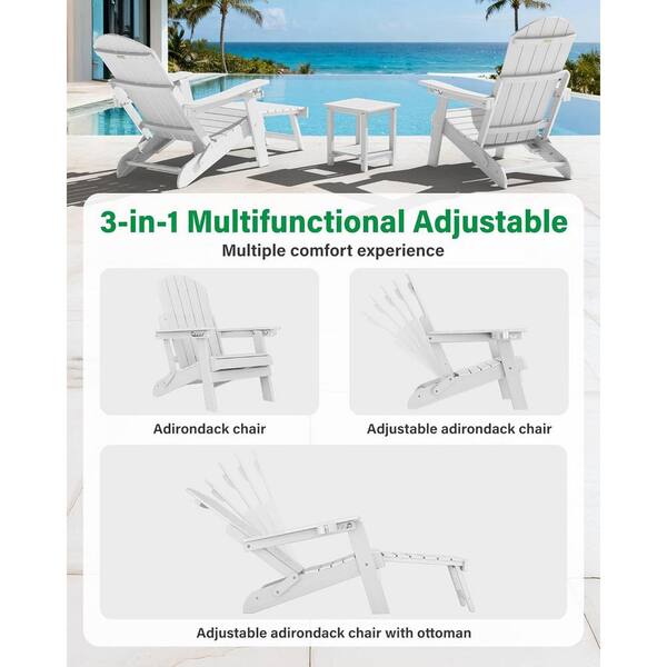 Mximu White Outdoor Folding Adirondack Chair with Integrated