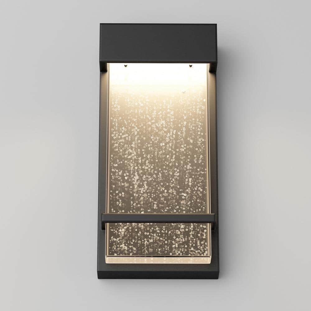 Modern Black Aluminum Lantern Sconce with Seeded Glass Shade