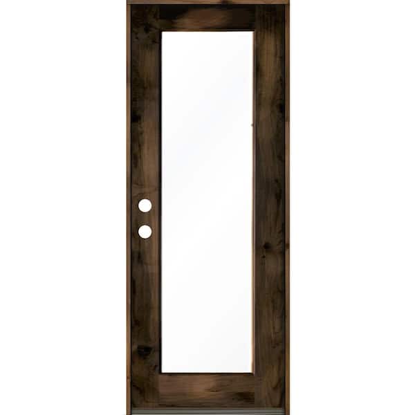 Krosswood Doors 32 in. x 96 in. Rustic Knotty Alder Full-Lite Right-Hand/Inswing Clear Glass Black Stain Single Wood Prehung Front Door