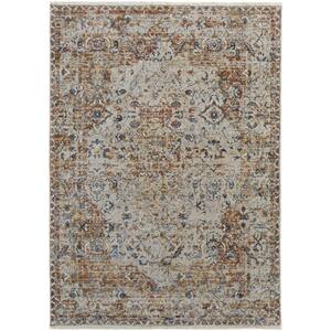 Tan Ivory and Orange 2 ft. x 3 ft. Floral Area Rug