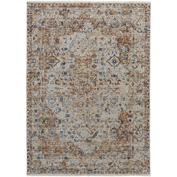HomeRoots Tan Ivory and Orange 2 ft. x 3 ft. Floral Area Rug