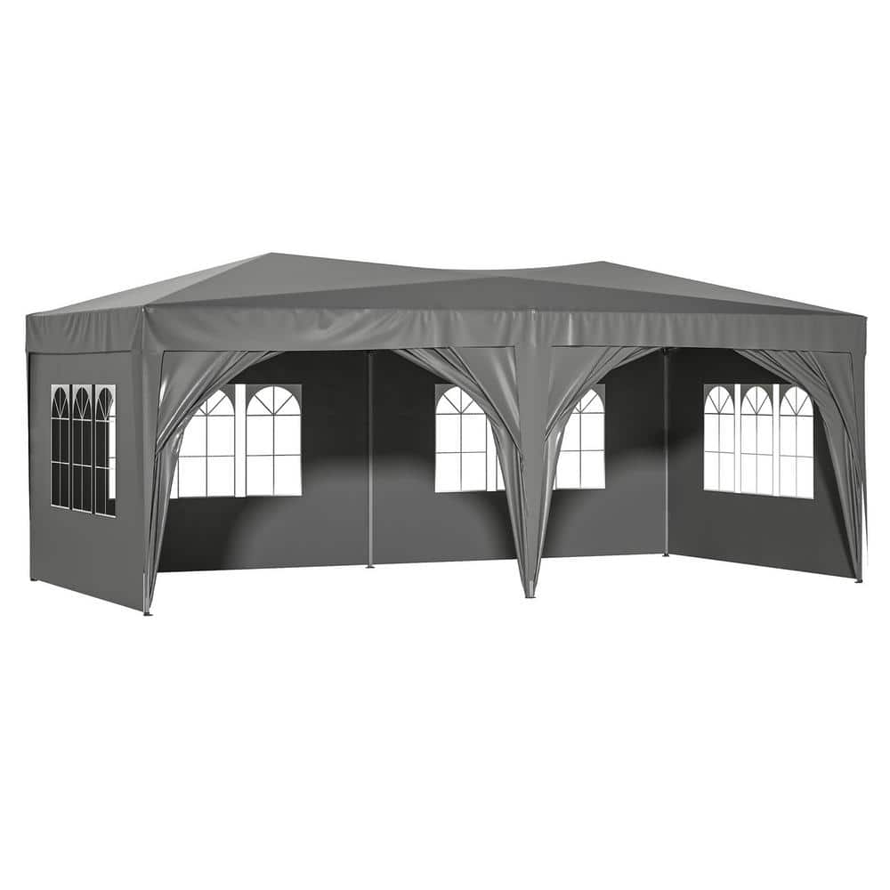 10 ft. x 20 ft. Gray Pop-Up Outdoor Portable Party Folding Tent with 6 Remo