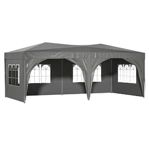 10 ft. x 20 ft. Gray Pop-Up Outdoor Portable Party Folding Tent with 6 Removable Sidewalls, carry Bag, 6 Weight Bags